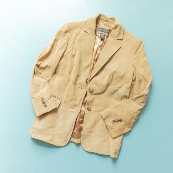 Banana Republic Jackets & Blazers - Banana Republic Vintage Y2K Brown Yellow Genuine Leather Blazer Jacket Size 6